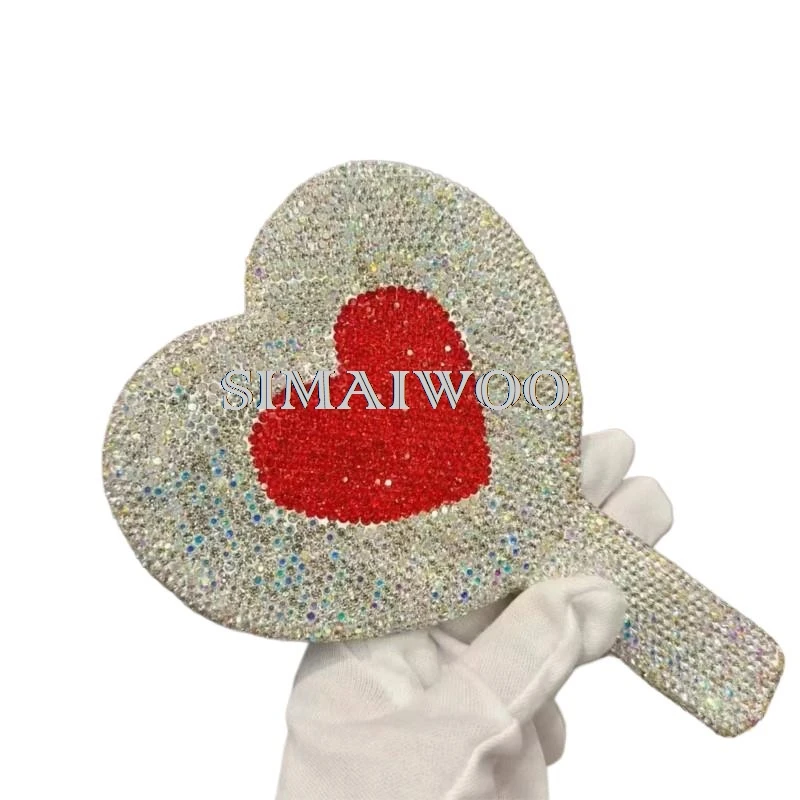 Glass rhinestone Embroidery Bling Mirror Heart shape Compact Makeup Accessary Handmade Mosaic Cross Stitch Sparkling Girl Gift