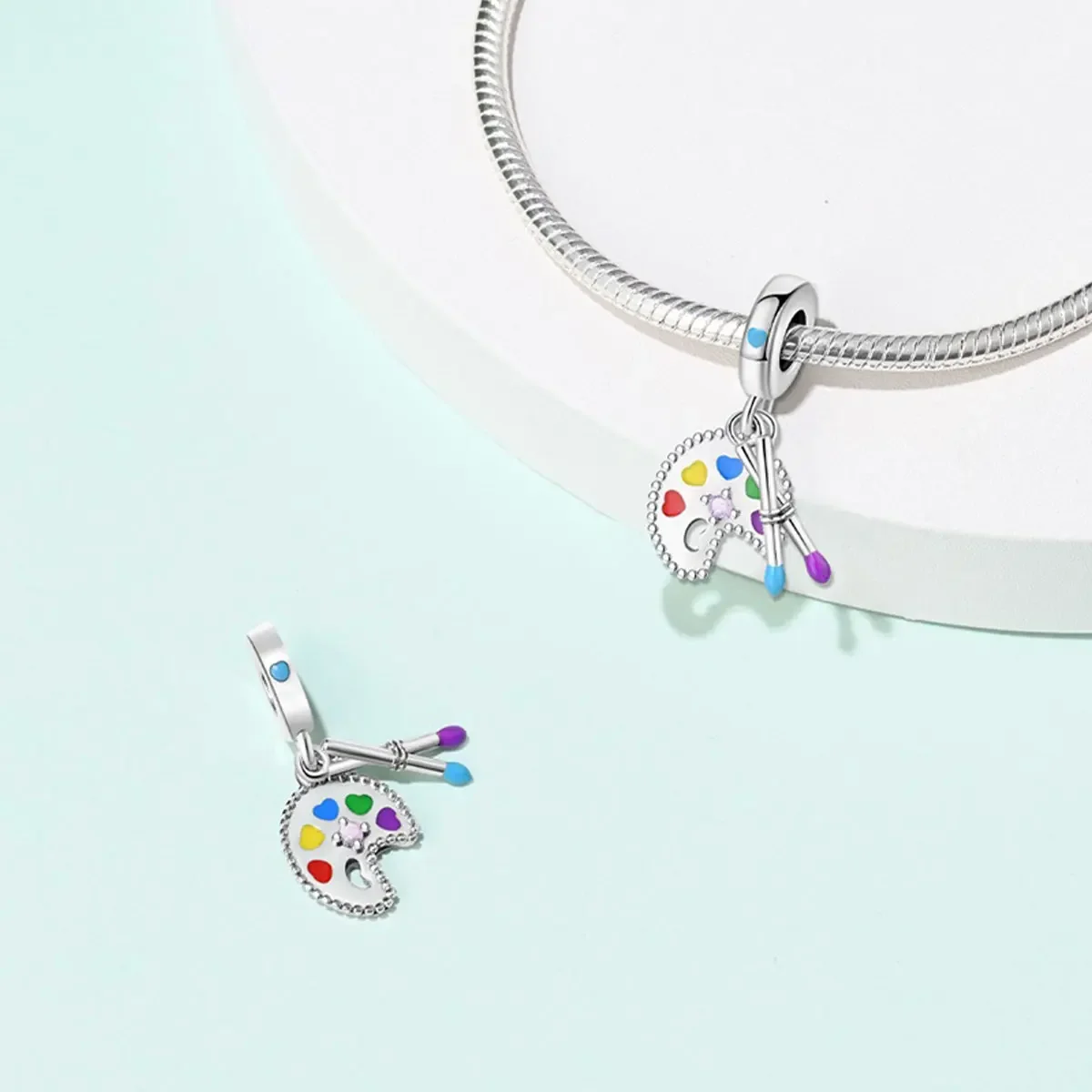 925 Sterling Silver Artist Brush Tools Color Palette Oil Painting Charms Girl Beads Fit Necklace Bracelets DIY Jewelry Gifts
