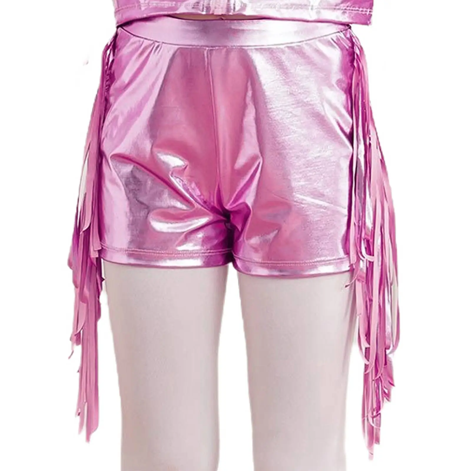 

Girls Tassels Metallic Shiny Shorts Street Modern Dancewear Elastic Waistband Fringe Dance Shorts for Performance Birthday Party