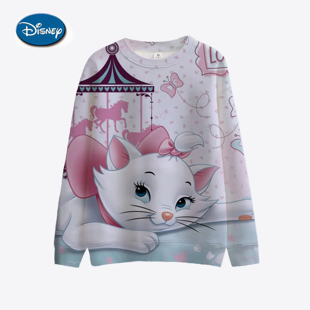 Disney Mary Cat Anime Women\'s Hoodie Spring and Autumn Edition Women\'s Round Neck Hoodie 2024 New Casual Sportswear Top