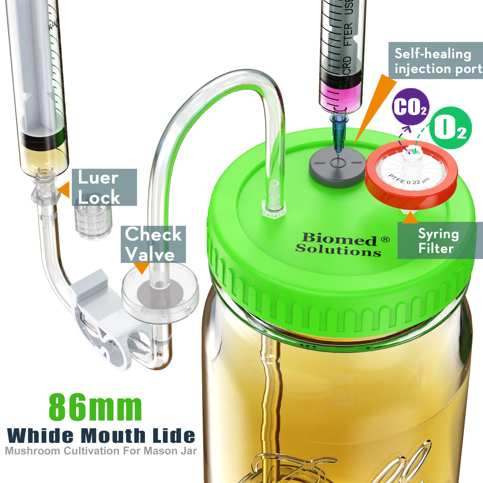 Upgraded Liquid Culture Lid with Tubing for Media Extraction Standard Mason Jar Mycology Tube Lid for Mushroom growing