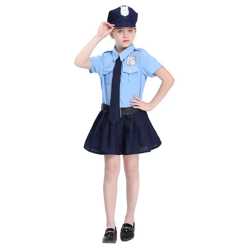 Menina polícia oficial traje conjunto policial uniforme fantasiar-se halloween se encaixa para crianças