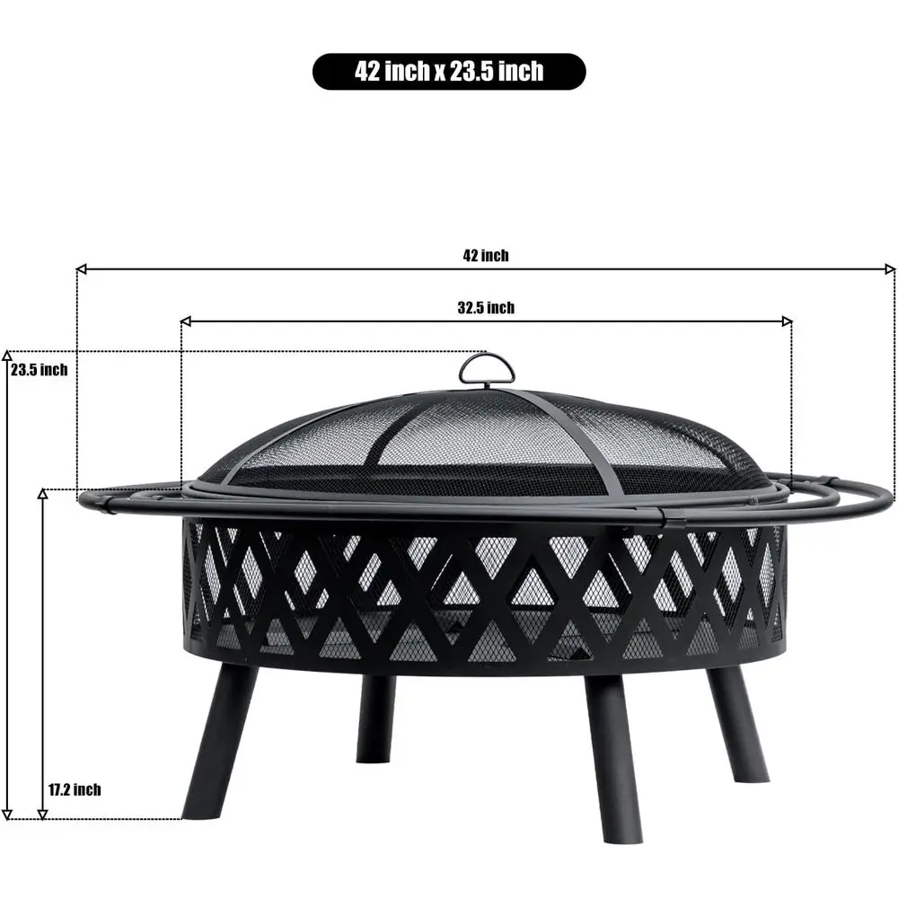 حفرة نار منسوجة متقاطعة مقاس 42 بوصة في الهواء الطلق مع شاشة شرارة وبوكر النار لحرائق الفناء والحديقة #5