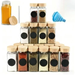 12 Pcs Glass Spice Jars with Bamboo Lids 4 oz Glass Jars with Minimalist Farmhouse Spice Labels Stickers Collapsible Funnel
