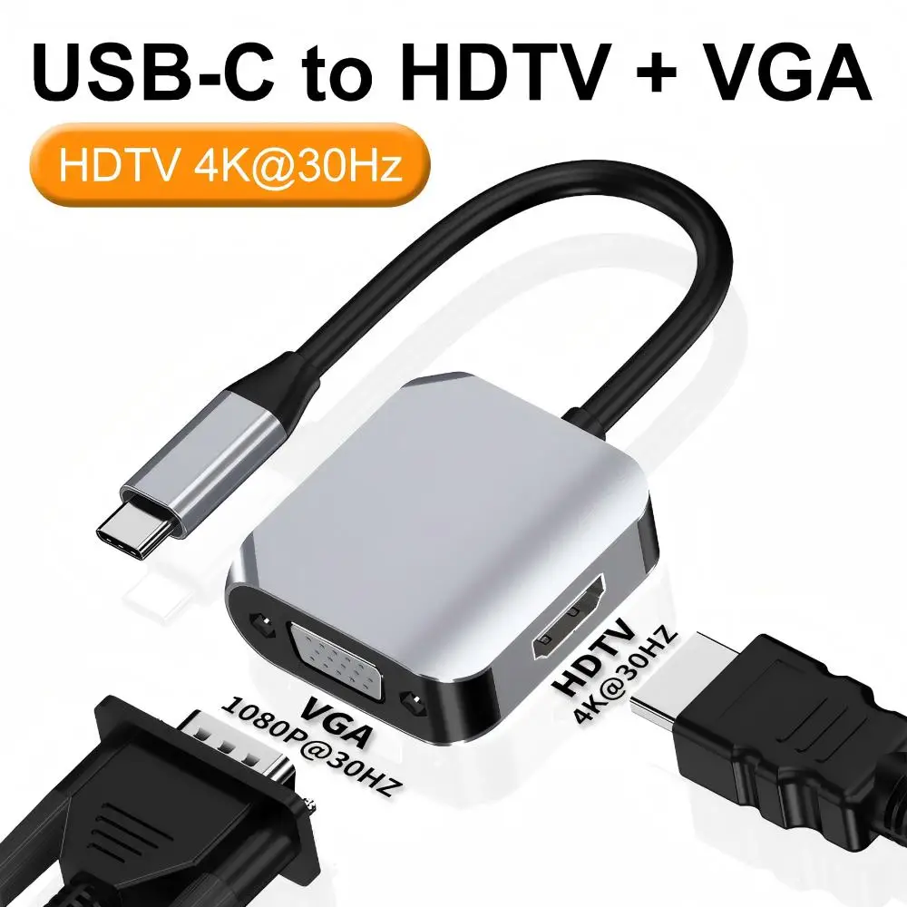 USB3.1 Type-C to HDMI VGA Adapter 4K@30Hz 1080P VGA 100W PD Charging  Thunderbolt 3 Compatible for Laptop Phone Projector