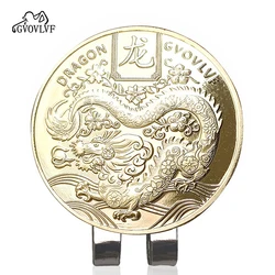 Removable Golf Ball Marker year of the Golden DragonWith Magnetic Hat Cap Clips Gift For Golfer Boys Girl Alloy Marker