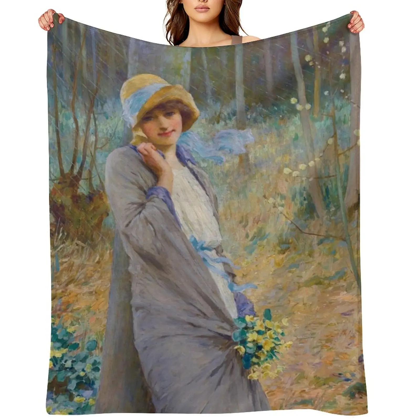 

Marsh Marigolds - William Henry Margetson - 1924 Throw Blanket Retros Tourist Large Summer Blankets