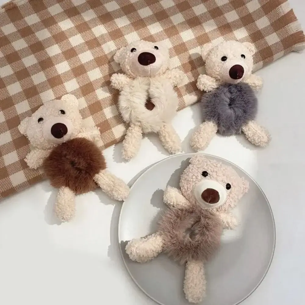 1 шт., прочные милые резинки для волос с медведем для девочек, мягкая резинка для волос из искусственного кроличьего меха, теплая плюшевая веревка для волос, аксессуары для волос