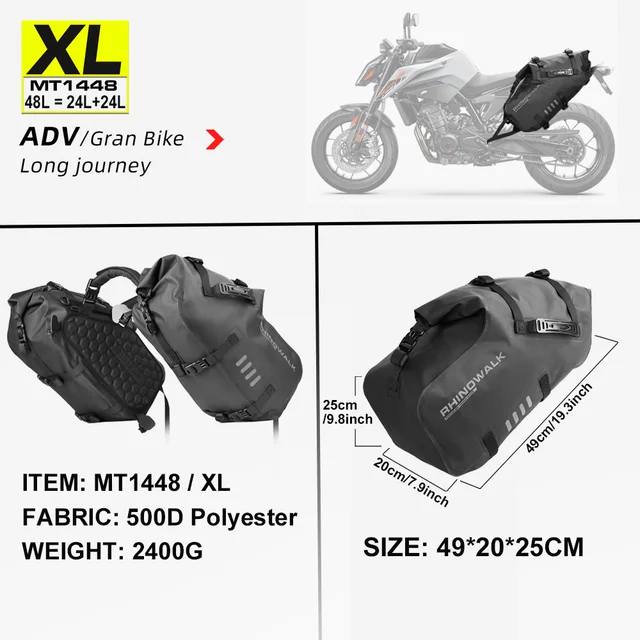 Rhinowalk Motortas Waterdicht 18L/28L/48L Groot Links & Rechts Dubbelzijdig 2 STUKS Motor Fietstas 1PC 19-80L Achterbank Kofferbak
