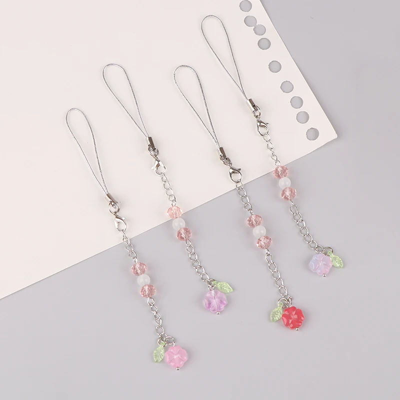 Handmade Beaded Phone Chain  Dyeing Four Leaf Clovers Cellphone Charm Colorful Keyring Pendant Charm Cellphone Accessory