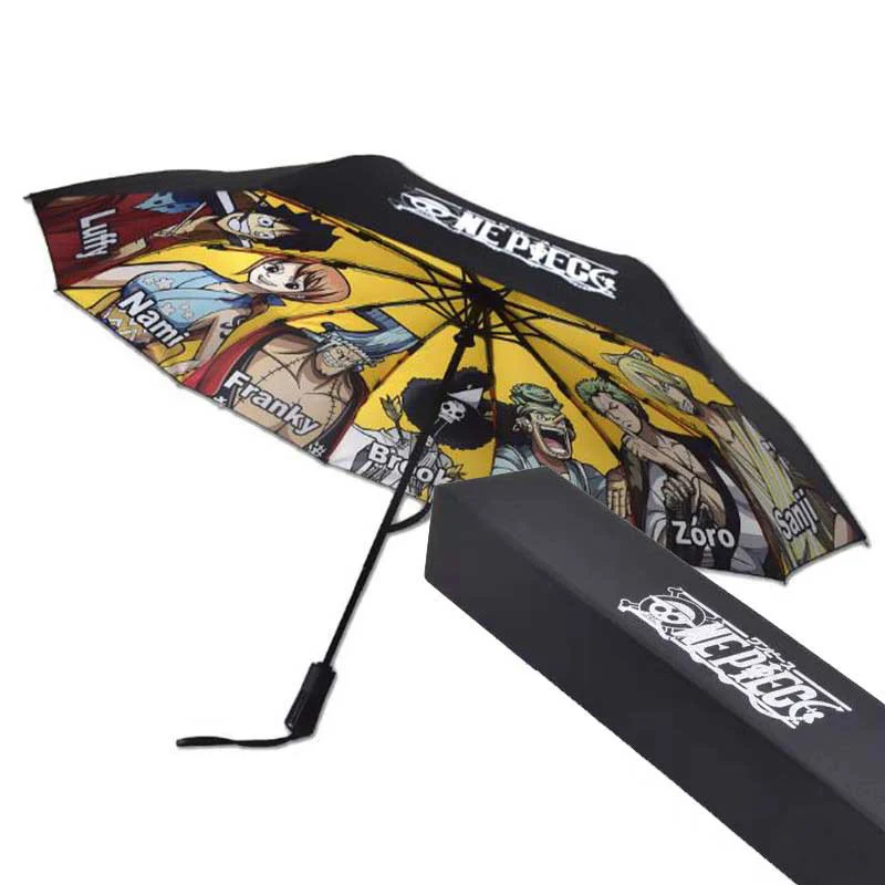 Anime Cartoon One Piece Sun Umbrella Automatic Folding Black Coating Sunscreen Wind Resistant Outdoor Portable Parasol 3 Folding