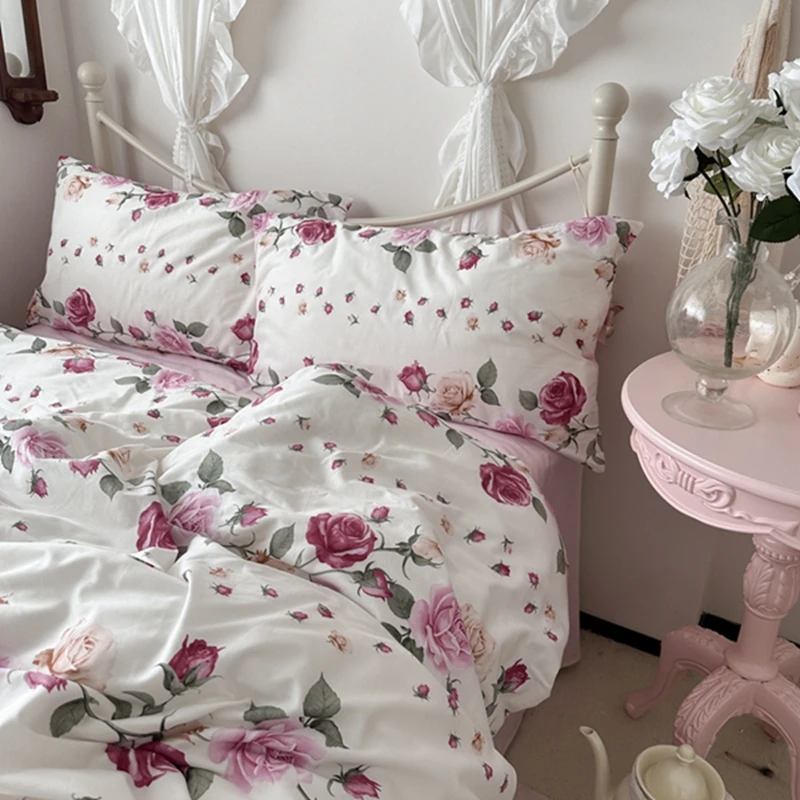 Bed Linen Duvet Cover 40s Cotton Rose Girls Queen Size Duvet Cover Bedding Adult Home Textile housse de couette Nordic Sling