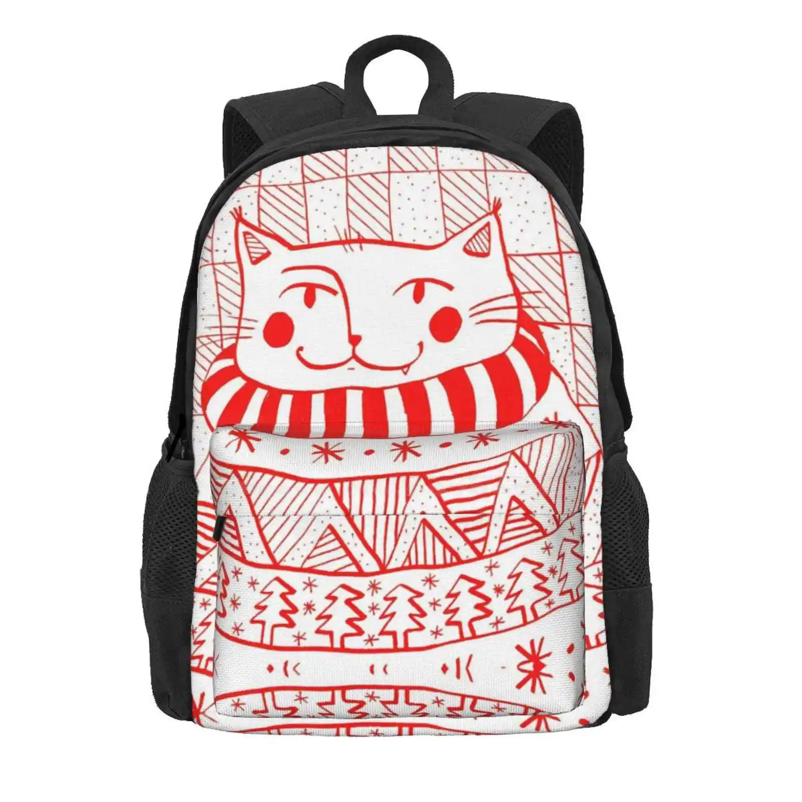 Red Ink Cat In Winter Sweater Hot Sale Schoolbag Backpack Fashion Bags Winter Sweater Cats Christmas Humor Cute Animals Funny