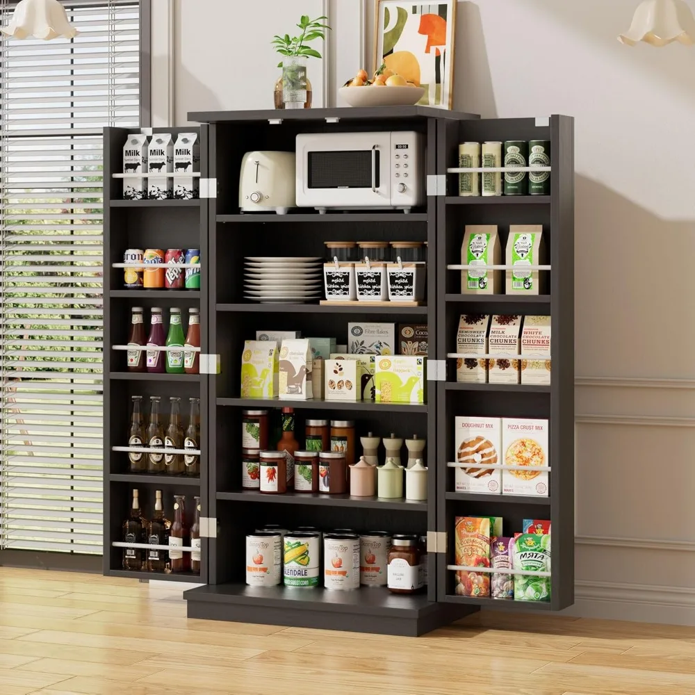 

Pantry Cabinet, 47in Wooden Kitchen Storage Pantry Cabinet, Freestanding Storage Cabinets with 2 Doors, Adjustable Shelves, Bla