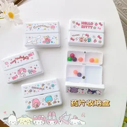 New Sanrio Kawaii Kuromi Hello Kitty Carry-on Small Pill Box Cartoon Cinnamoroll Mini 7-grid Magnet Packaging Storage Box Gift