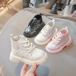 Baby Kids Short Boots Boys Girls Shoes New 2024 Autumn Winter Soft Leather Children Boots Fashion Shiny Toddler Kids Ankle Boots