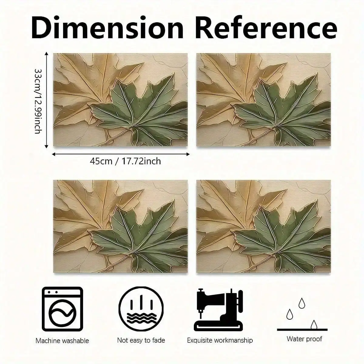 4pcs Polyester Placemats - Leaf Print, Machine Washable, Rectangular | Dining Decorat Heat Resistant, Dirty, Hot, And Easy To Clean Placemats, Table Decoration, Holiday Party Layout, Desktop Protection, Can Be Used As Gifts SH251125726884878016