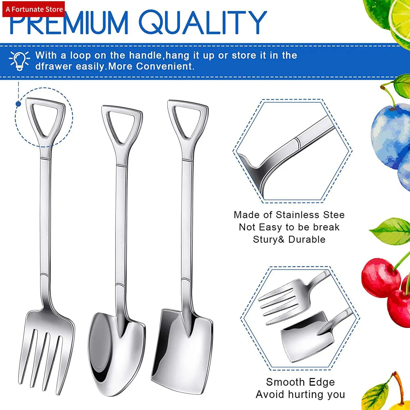 

18 Pieces Shovel Spoon Fork Shovel Coffee Spoon Shovel Handle Dessert Spoon Ice Cream Spoon Shovel Shape Fruit Fork-A78G