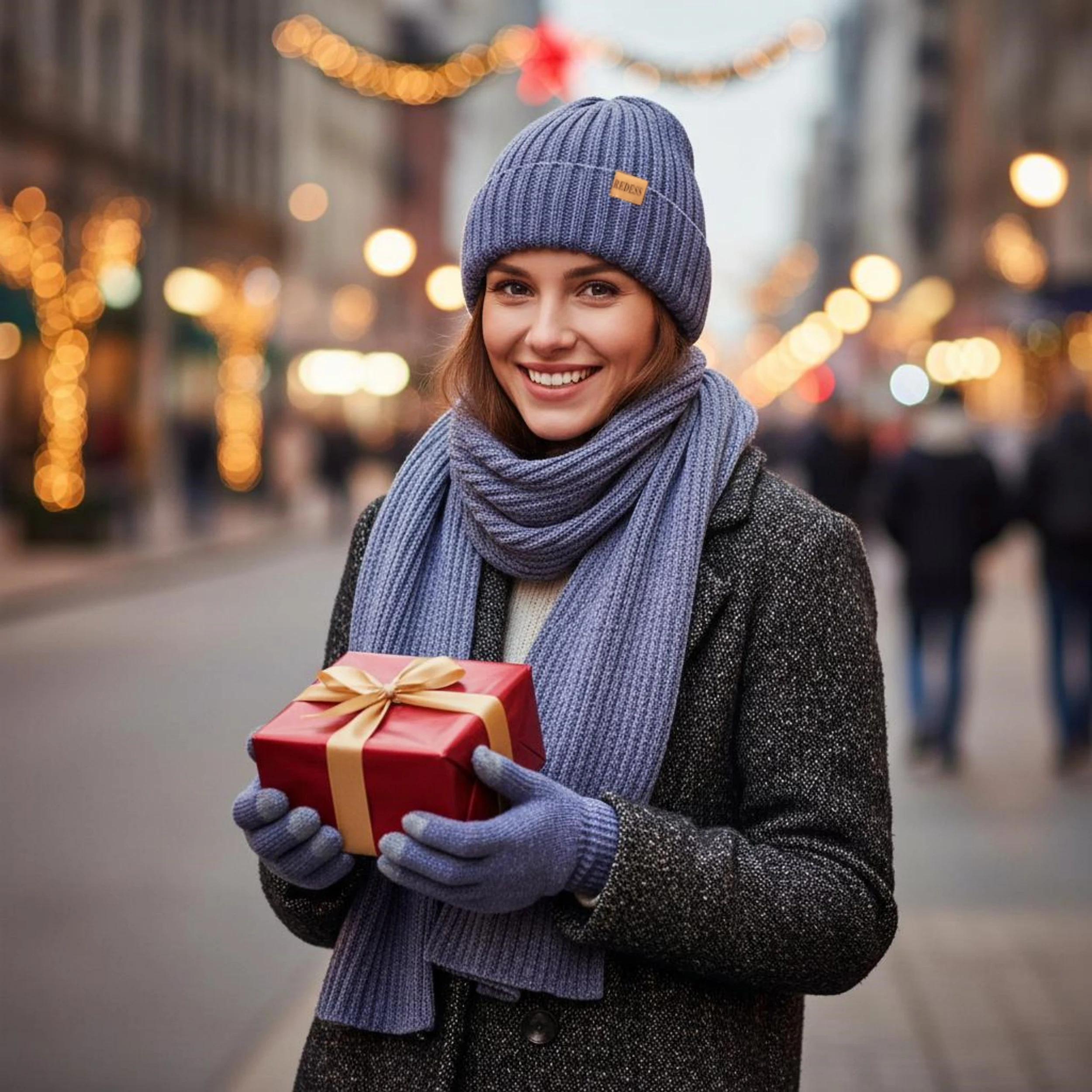 

Womens winter multi-functional 3-in-1 set, knitted long scarf, touchscreen gloves, warm hat, the best gift