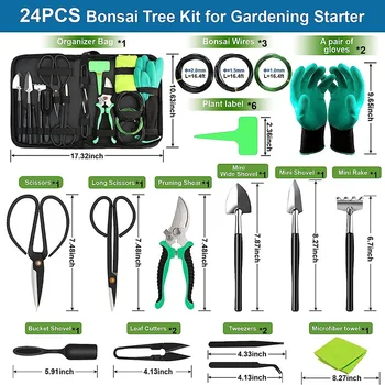 24 Pcs Bonsai Trimming Tool Set, Potted Plant Shaping, Maintenance and Gardening, Rake Sho