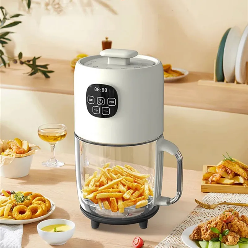 Friggitrice ad aria 2L vetro visivo bianco facile da pulire Touch vetro per ufficio domestico di piccola capacità tocco intelligente a bassa potenza