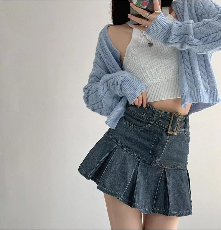 2024 New American Spice Girl Y2k Summer Short Denim Skirt High Waist Pleated Skirt Denim Black Sexy Jean Skirt Skirts For Women