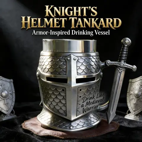 Medieval Crusader Knight Helmet Beer Mug With Sword Handle Stainless Steel Liner Middle Ages Warrior Crusade War Decor Tankard