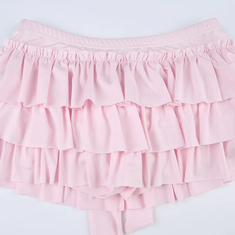 Hete Meisjes Lieve Roze Geplooide Minirok Met Lage Taille Rug Met Gelaagde Ruches A-Line Rokken Zomerfeest Japanse Lolita Rok Schattig