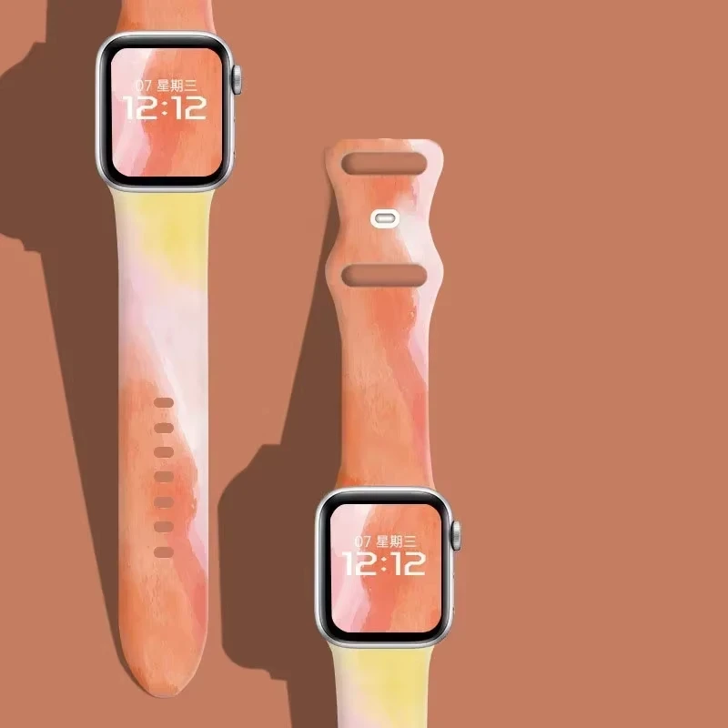 Printed Band For Apple Watch strap 44mm 45mm 41mm 46mm-40mm Ultra 2 49mm Women Silicone bracelet iWatch Series 10 9 8 7 6 5 4 SE