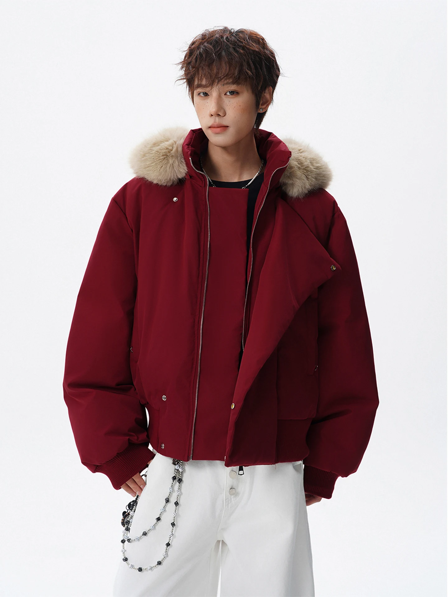 

Зимняя утепленная хлопковая куртка для мужчин, свободного кроя, с большим меховым воротником, повседневная, молодежная, модная