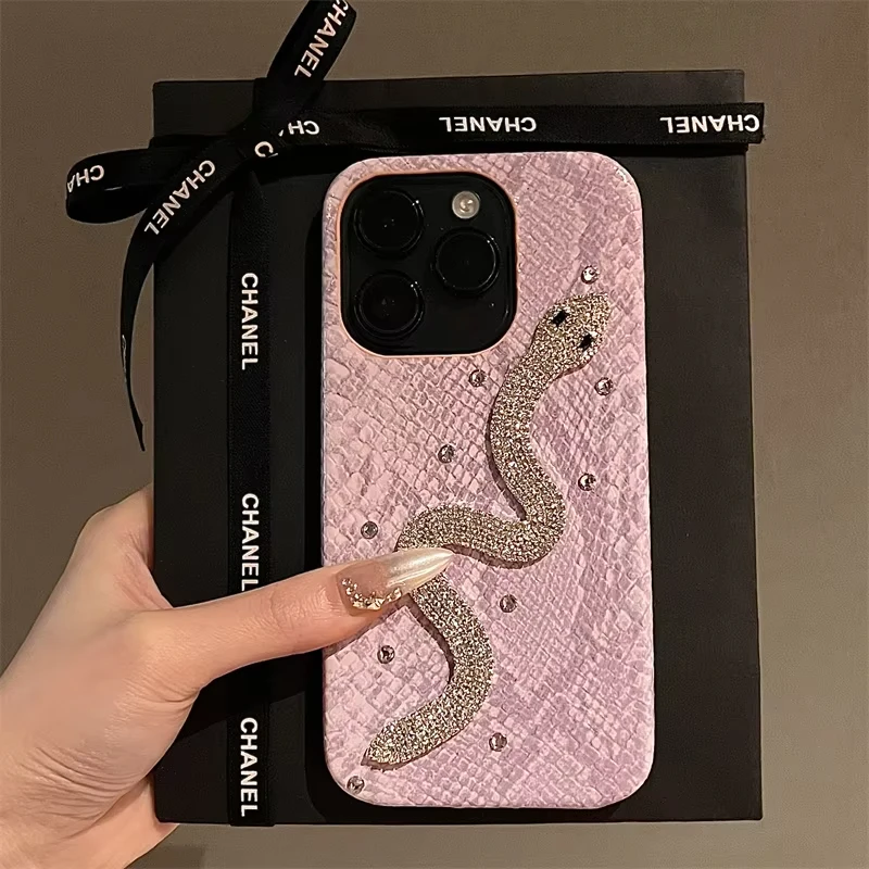 High Quality Luxurious Glitter Diamond Phone Case For IPhone 16 15 14 13 12 11 Pro Max 16 Plus Bling Snakeskin Cover