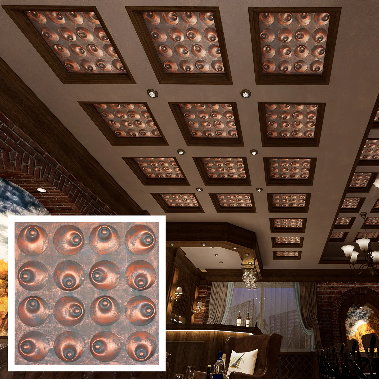 Faux Painting Ceiling Tiles Aged Artwork Panels for Cafe Club PLM102 Rustic copper 10pcs/lot