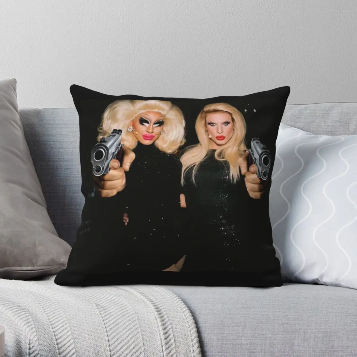 Trixie & Katya Dangerous Woman Square Pillowcase Polyester Linen Velvet Printed Decor Throw Pillow Case Car Cushion Cover 45x45