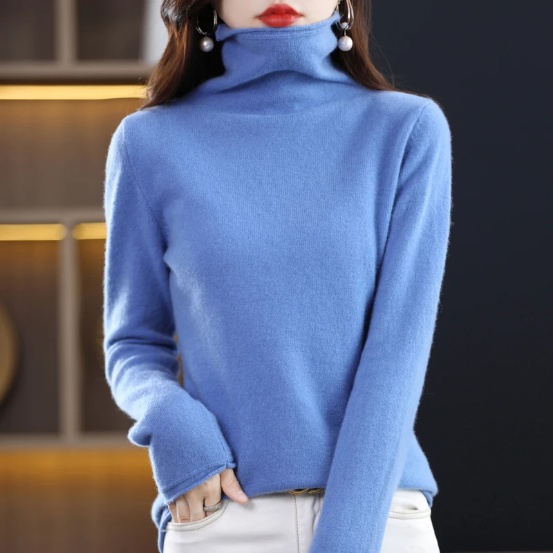 New 100% merino wool turtleneck cashmere sweater in autumn and winter women\'s casual knitted coat women\'s coat Korean fashion