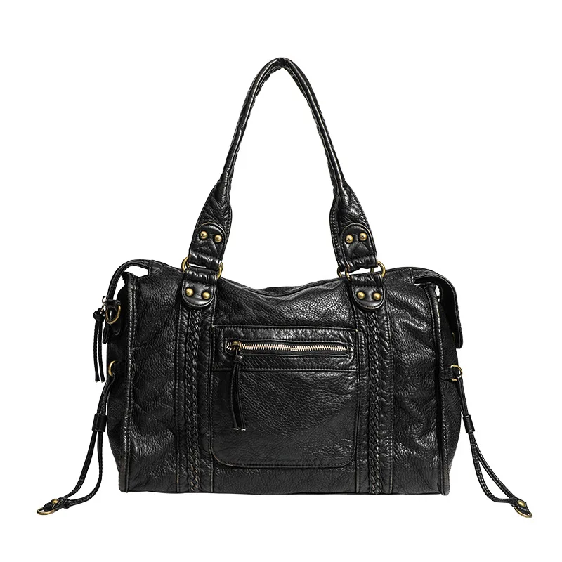 Casual Women Washed PU Leather Handbags Messenger Bags Large Capacity Ladies Shoulder Bags for Women Fashion Tote Shopping Bag