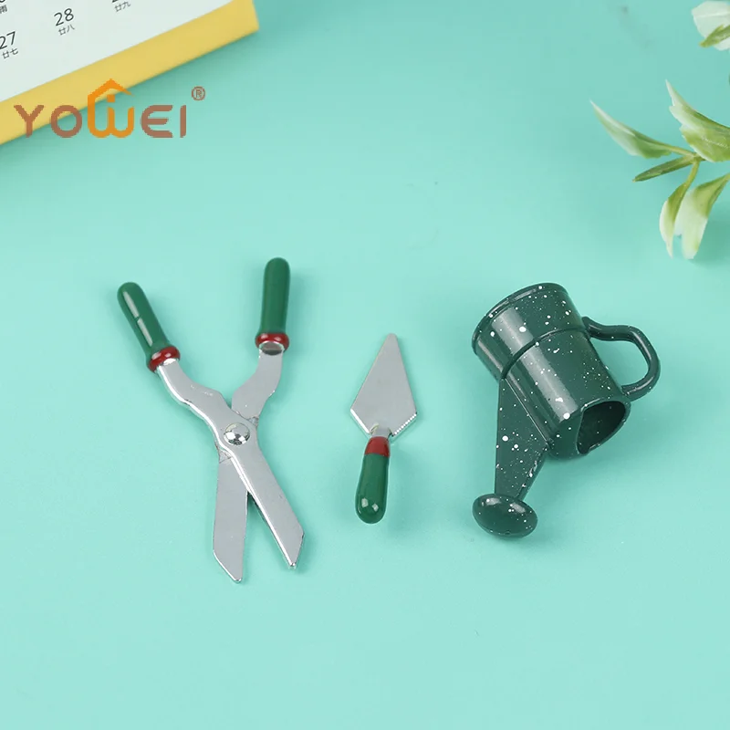 Latest 1: 12 Dollhouse mini model metal watering pot scissors shovel gardening tool set