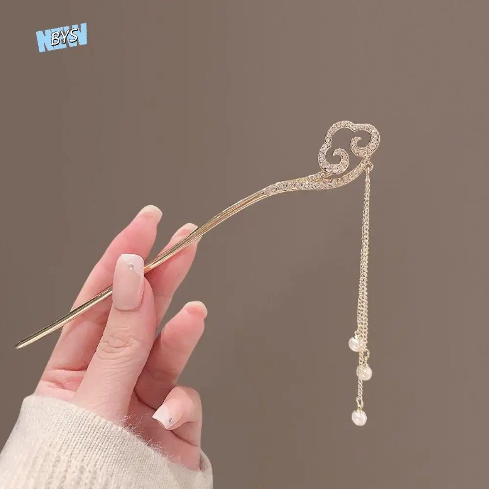 

Pearl Pendant Butterfly Hairpin Ancient Style Chinese Style Rhinestone Cloud Hairpin Alloy Hanfu Headwear