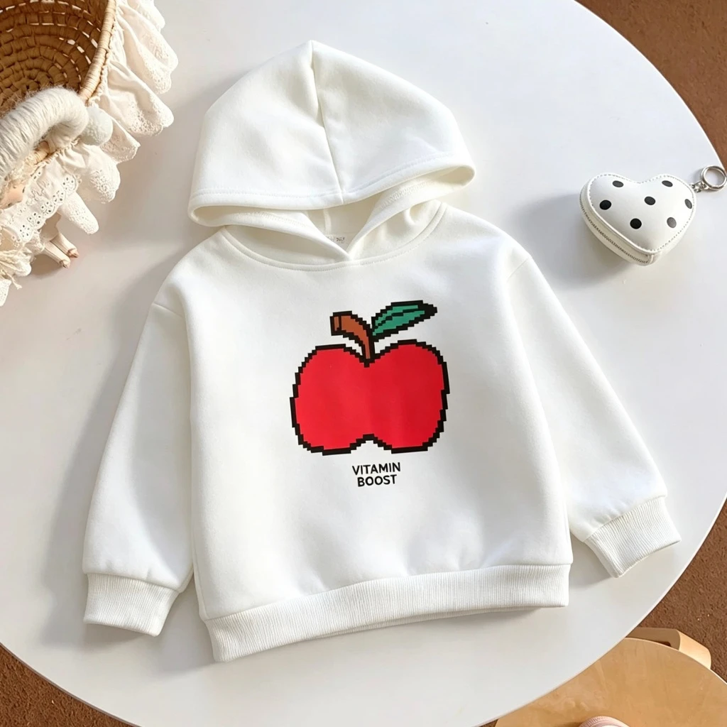 Child's Fashion Casual Sweatshirts Loose Hooded Pullovers Green Beige White Tops For Boys And Girls New Long-sleeved Hoodies