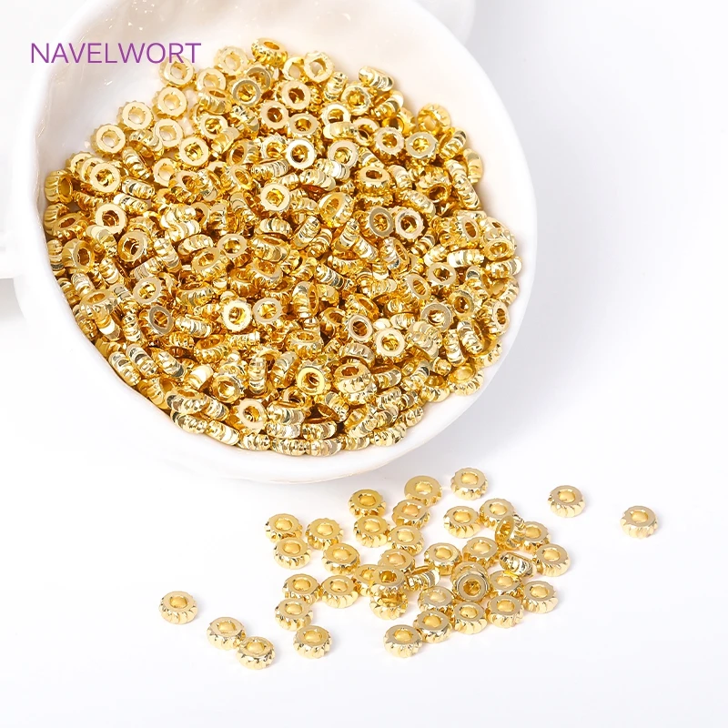 18K Gold Plated Brass Round Corrugated Spacer Beads Bulk Beads For Jewelry Making DIY Bracelet Necklace Accessories Wholesale