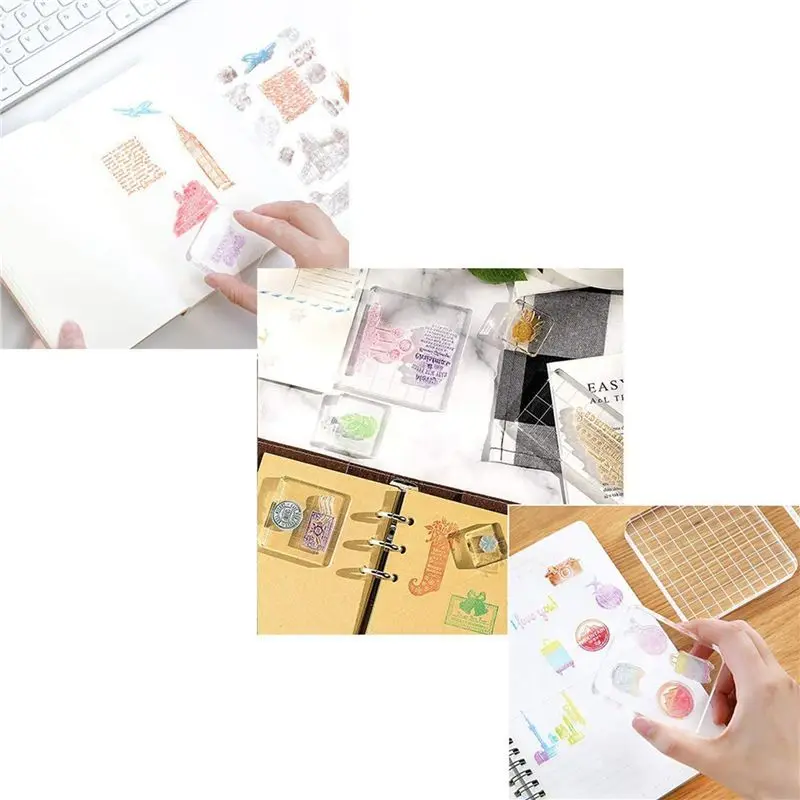 12 Pieces Stamp Blocks Acrylic Clear Stamping Blocks Tools With Grid Lines For Scrapbooking Crafts Making