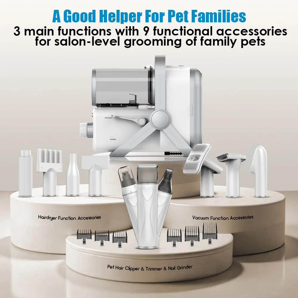 Pet multifunctional hair blowing machine, electric clipper, vacuum grooming machine, dog hair blower, adjustable the temperature