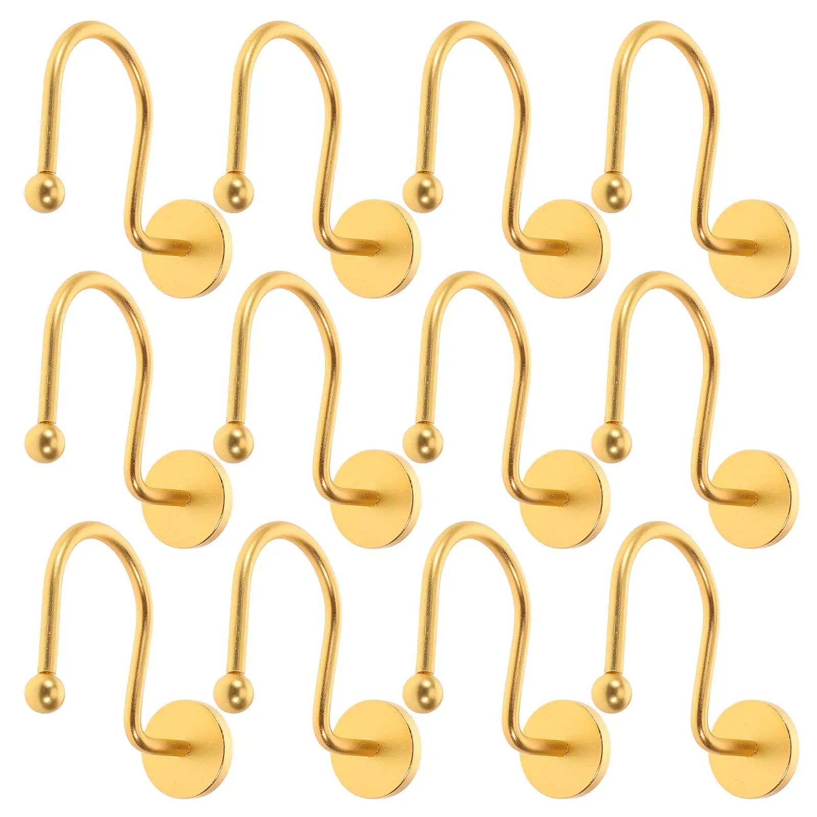

12 Pcs Bathroom Shower Curtain Hooks Gold Decorative Rings Metal Round Button Design Durability Versatile Use Easy Installation