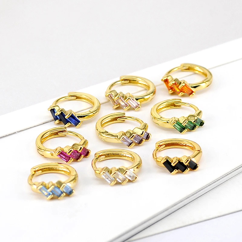 

925 Sterling Silver Needle Simple Casual Geometric Design Colorful Zircon Circle Earrings Women's Fashion Jewelry Accessories