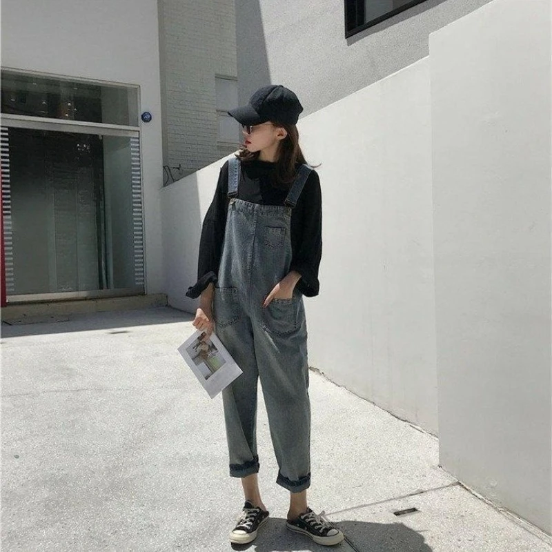 

Женские молодежные джинсовые комбинезоны в корейском стиле, новые свободные брюки с широкими штанинами для студентов, универсальные