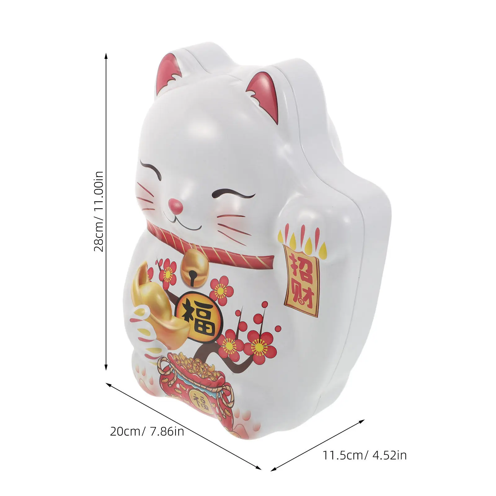 Japanese Maneki Neko Lucky Cat Tin Case Decorative Cookie Tin Holiday Treat Box Desk Prosperity Decor Festive Candy Storage Gift