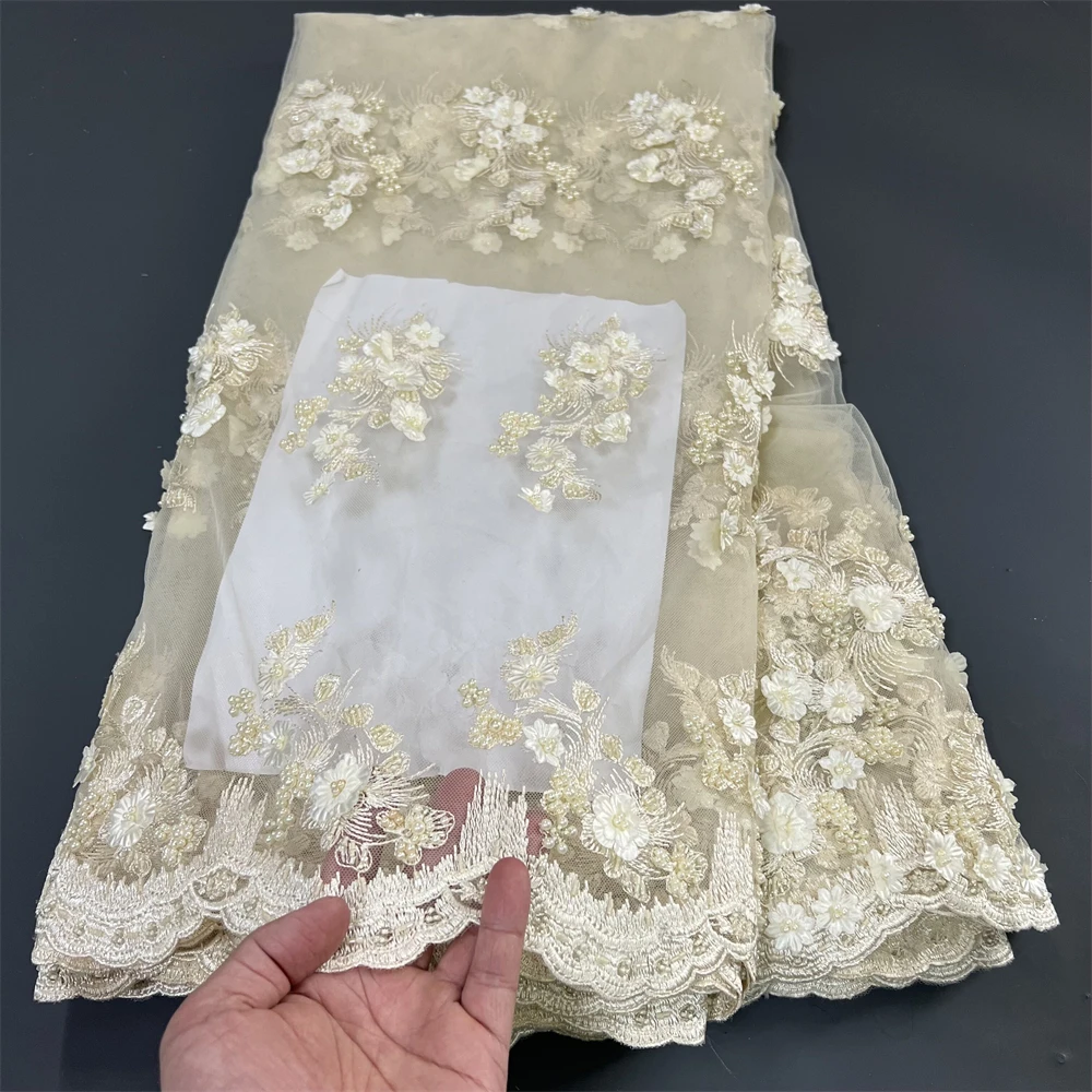 High Quality Hand Luxury African Mesh Fabrics Embroidery For Women Sewing Wedding Dresses Dubai Lace Sequin Fabric 5 Yards Z0297