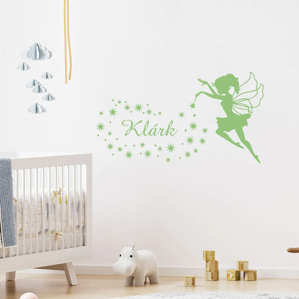 1 قطعة الجنية الإبداعية التي يلقي تهجئة اسم مخصص مضيئة ملصق ملصقات الحائط الموضة الحديثة الجدار ملصق مائي الإبداعية