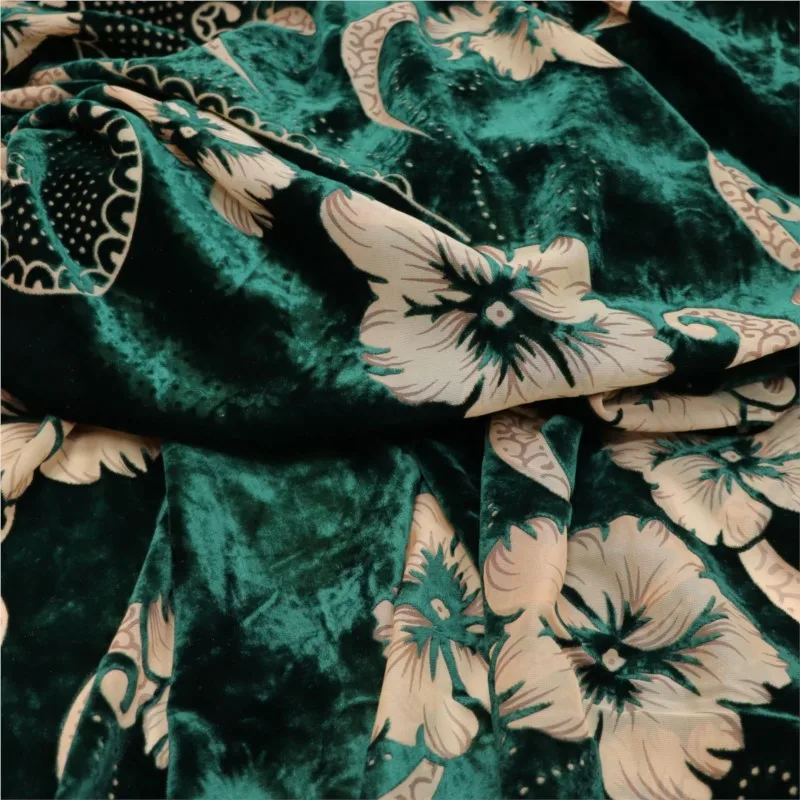 Tecido de veludo brocado viscose impresso tecido manchado e queimado vestido de noite cheongsam novo estilo chinês