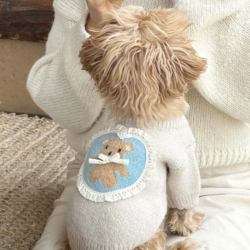 Beautiful Dog Sweater Teddy Small Bear Pattern Knit Pullover Bichon Winter Warmth Clothes Thickened Maltese Pullover