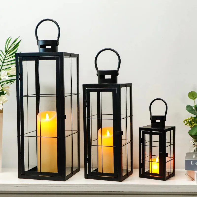 Set of 3 square hanging candle lamps freestanding large column decorative candlesticks for weddings and festivals